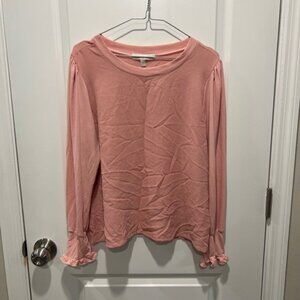 Lapis & Lilies Pink Textured Long Sleeve Ruffle Cuff Top Women's Size L